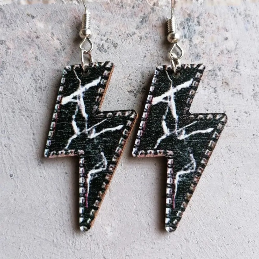 Black Marble Lightning Earrings